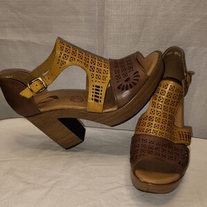 Brown and Tan Platform Shoes with Slip-On Design